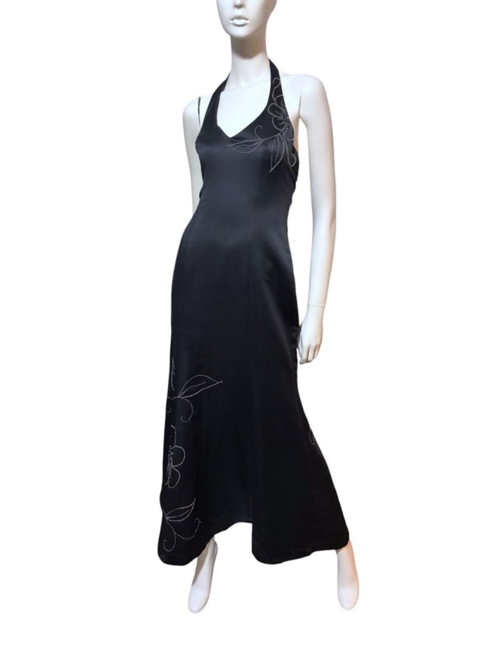 Vintage 90s Prom Dress 6 Halter Neck Maxi Beaded Corset Back Vamp Whimsigoth